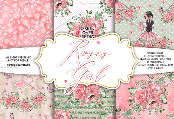 -50%Roses Girl digital paper pack in Patterns - product preview 1
