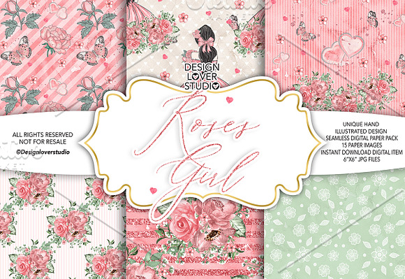 -50%Roses Girl digital paper pack in Patterns - product preview 2