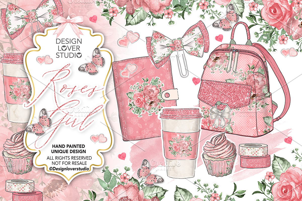 -50% Roses Girl planner clip art in Illustrations - product preview 8