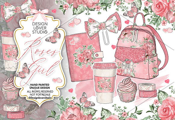 -50% Roses Girl planner clip art in Illustrations - product preview 1