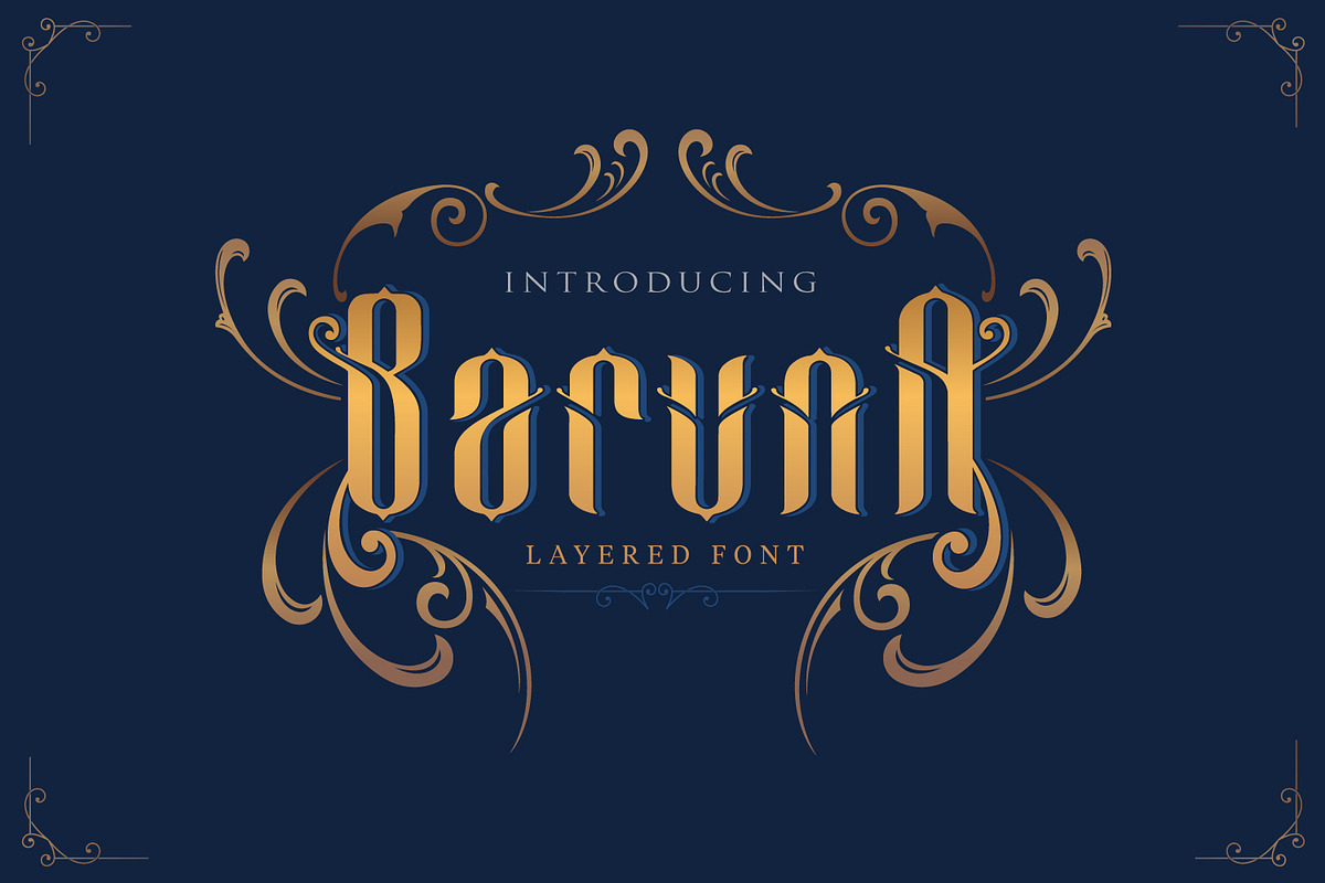 Baruna - Layered font with ornament in Gothic Fonts - product preview 8