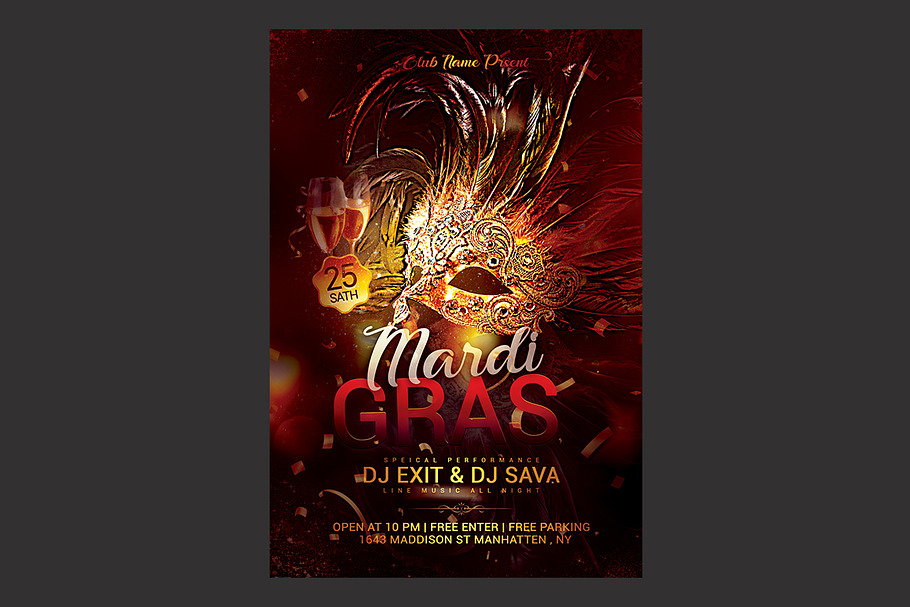 Mardi Gras Flyer Template  in Flyer Templates - product preview 8