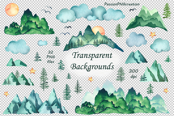 Watercolor Mountains Clipart in Illustrations - product preview 2