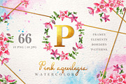 Pink aquilegia Watercolor png