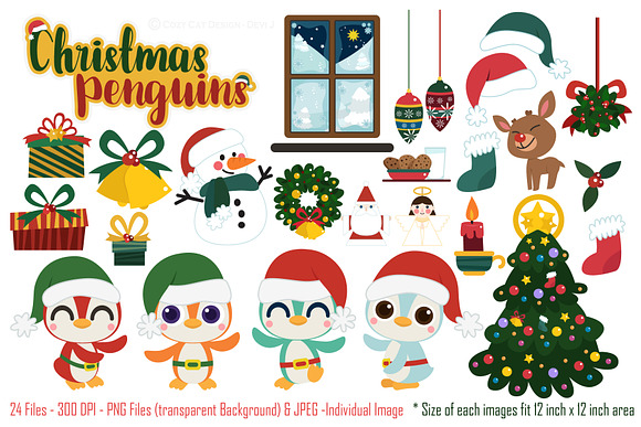 Christmas Penguins Digital Clip Art in Illustrations - product preview 2