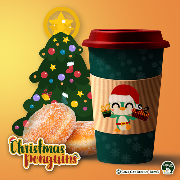 Christmas Penguins Digital Clip Art in Illustrations - product preview 3