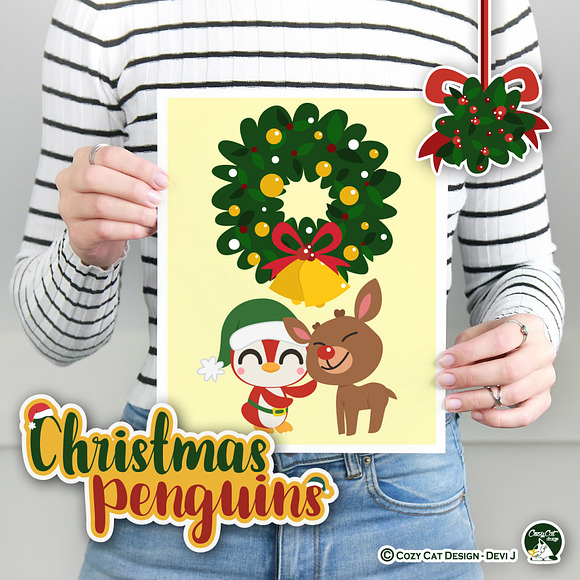 Christmas Penguins Digital Clip Art in Illustrations - product preview 4