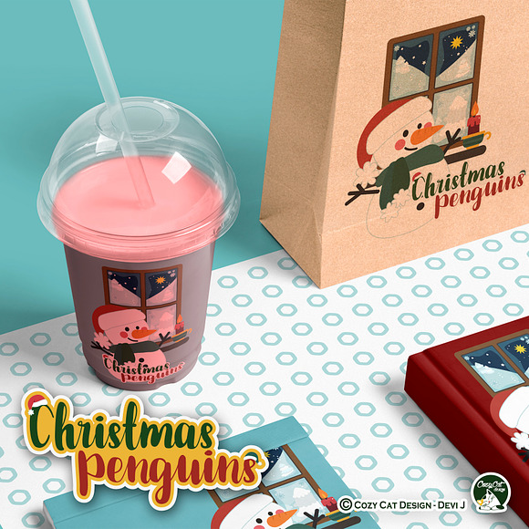Christmas Penguins Digital Clip Art in Illustrations - product preview 5