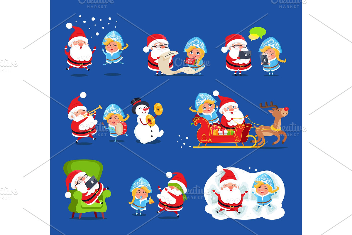 Claus and Snow Maiden Set Vector in Objects - product preview 8