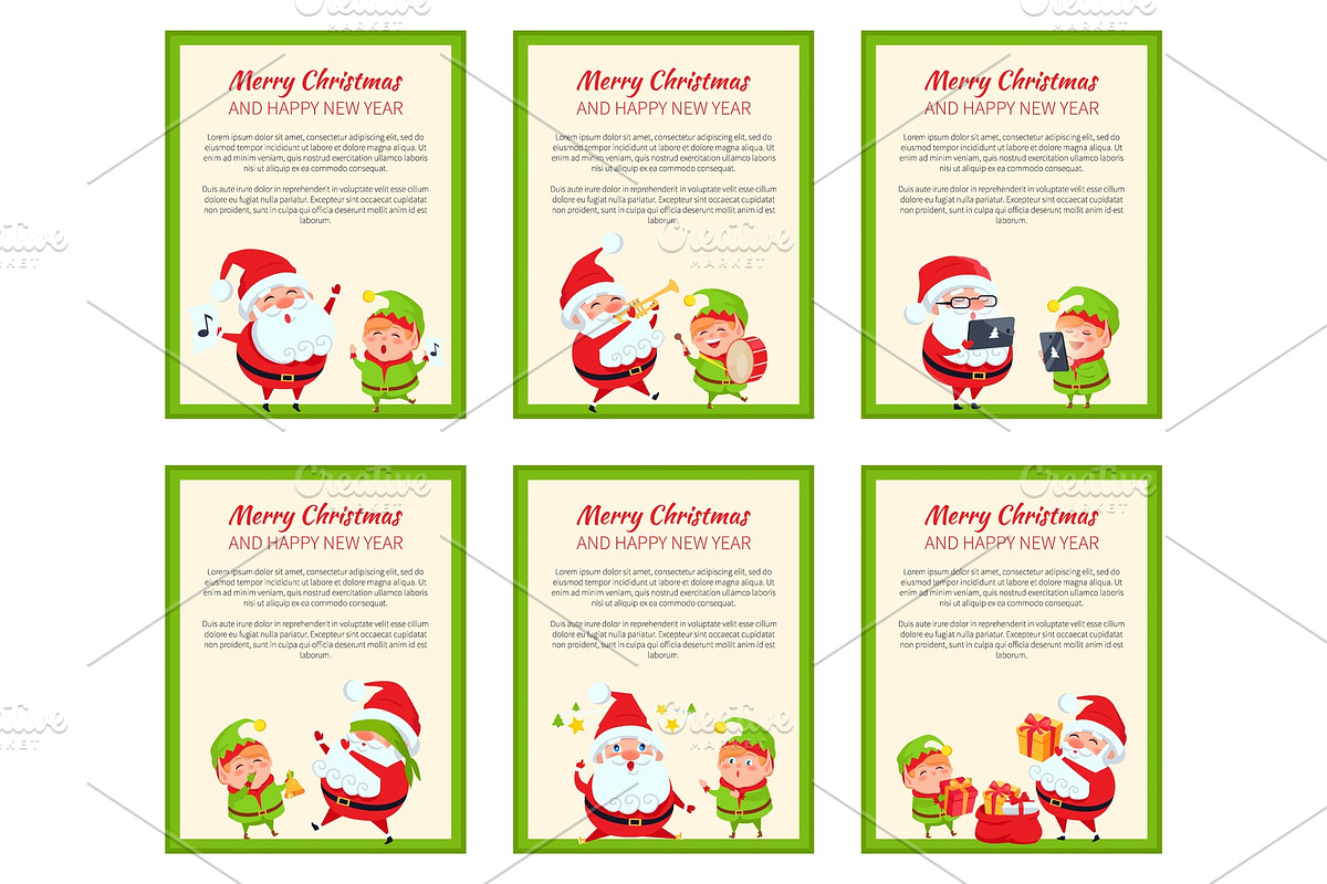 Set of Cards with Happy Santa and in Objects - product preview 8