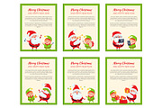 Set of Cards with Happy Santa and