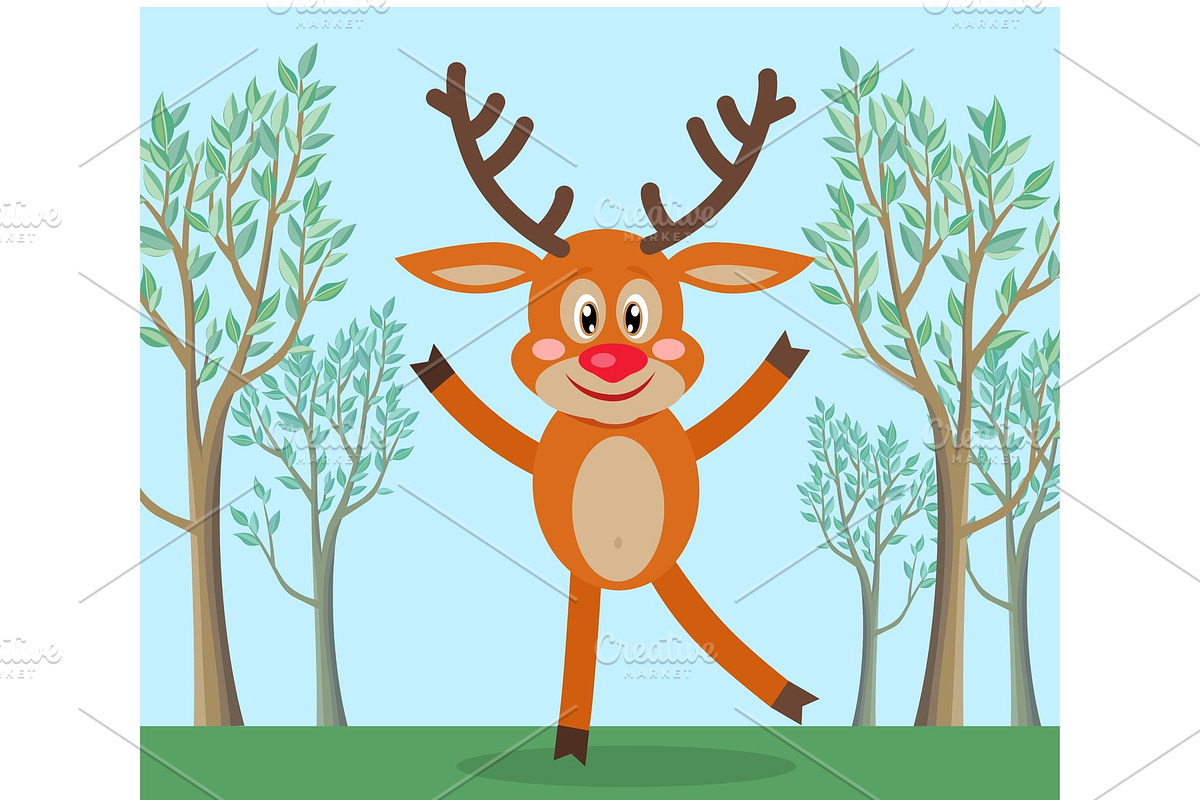 Cute Deer in Forest Cartoon Flat in Illustrations - product preview 8