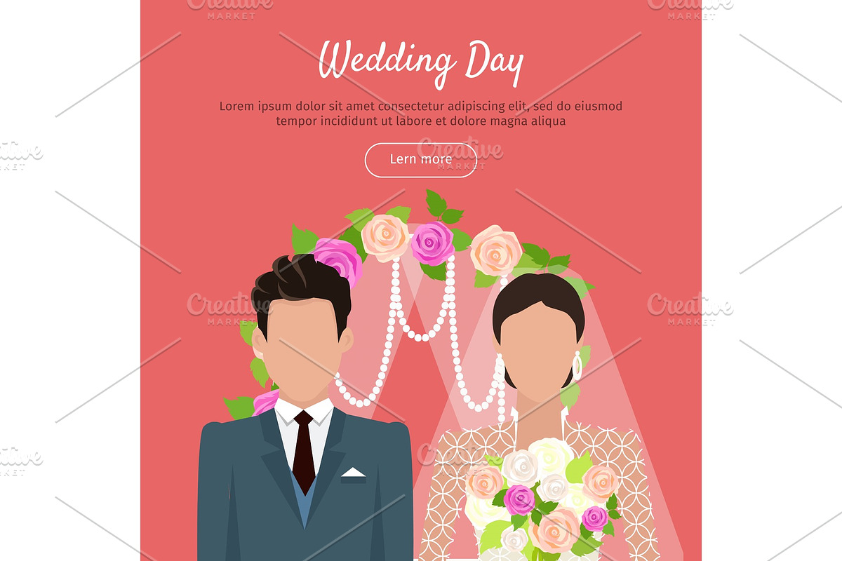 Wedding Day Web Banner. Newlyweds in Illustrations - product preview 8