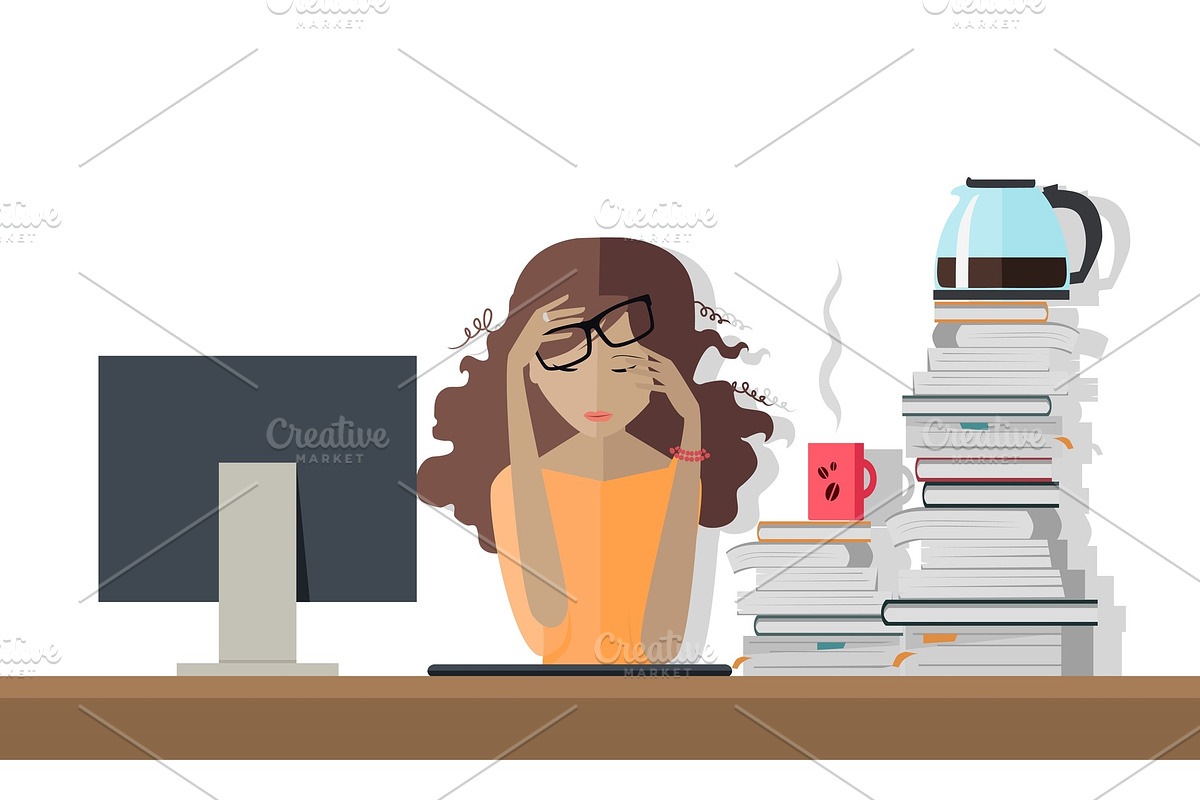 Woman Tired at Work. Deadline. A Lot in Illustrations - product preview 8