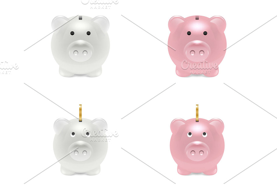 Piggy Bank. Vector Set.  in Illustrations - product preview 8