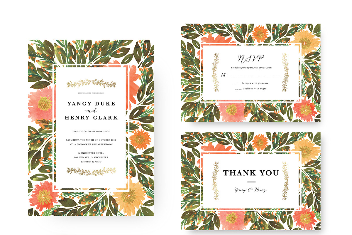 Flowers Wedding Suite Invitation in Wedding Templates - product preview 8