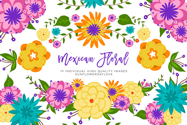 Mexican Floral Colorful Clipart