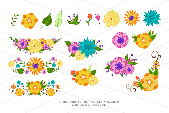 Mexican Floral Colorful Clipart in Illustrations - product preview 1