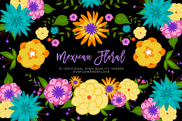 Mexican Floral Colorful Clipart in Illustrations - product preview 2