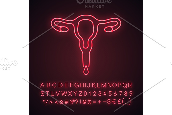Menstruation neon light icon
