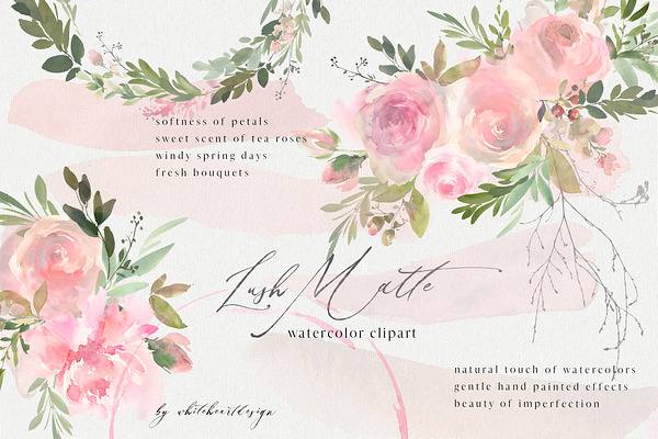 Lush Matte Watercolor Floral Clipart