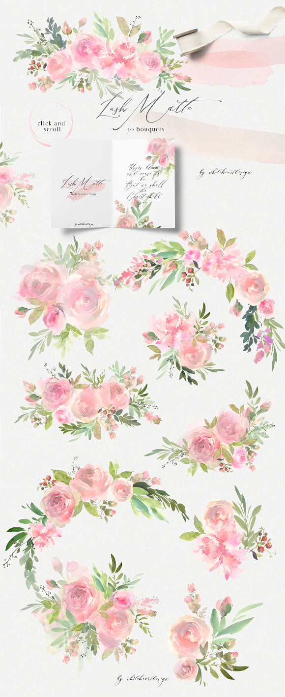 Lush Matte Watercolor Floral Clipart in Illustrations - product preview 1