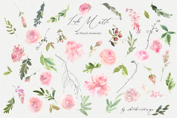 Lush Matte Watercolor Floral Clipart in Illustrations - product preview 6