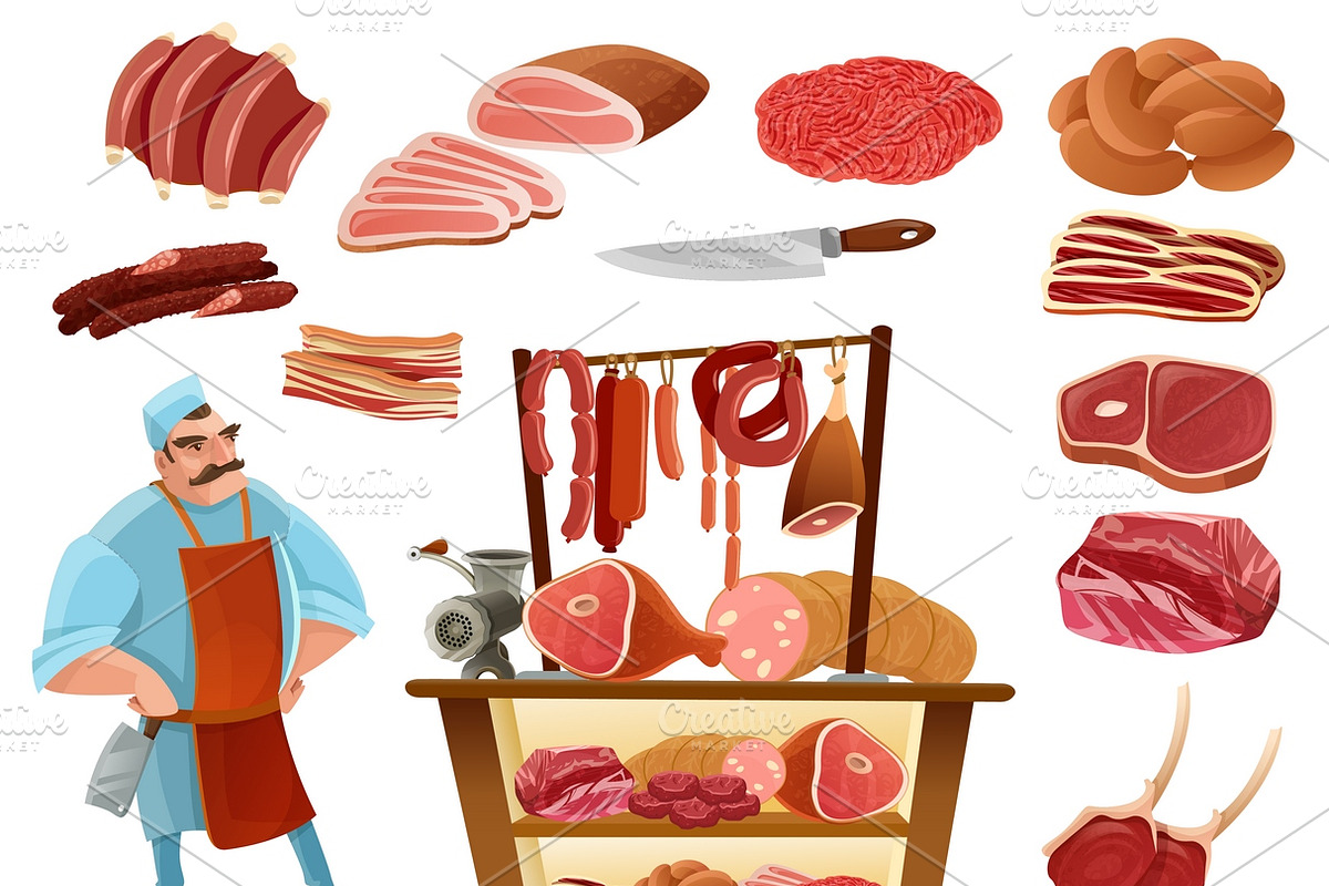 Butcher cartoon set in Icons - product preview 8