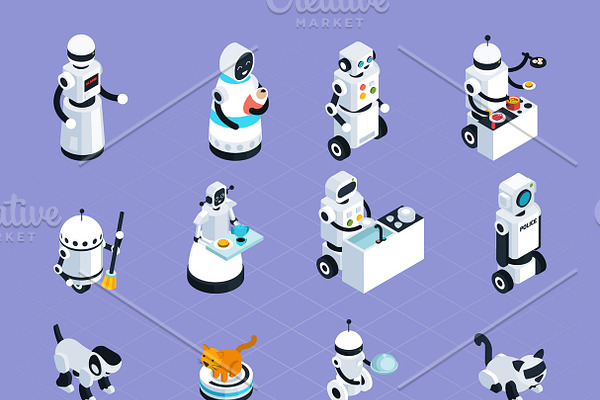 Home robots isometric collection