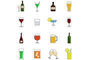 Drink color icon set in flat design 