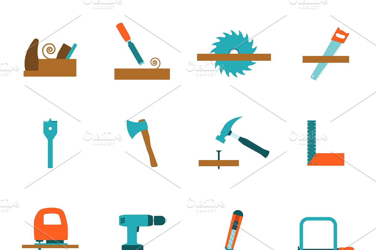 Carpentry tools flat icons set in Icons - product preview 8