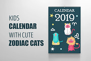 Kids calendar with cute zodiac cats