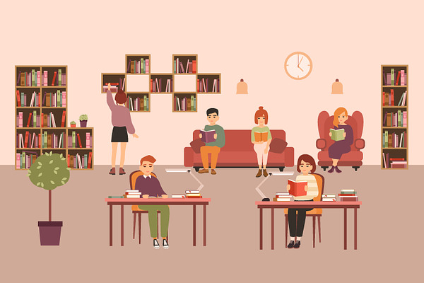 Colorful library illustrations