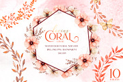 Living coral watercolor wreaths