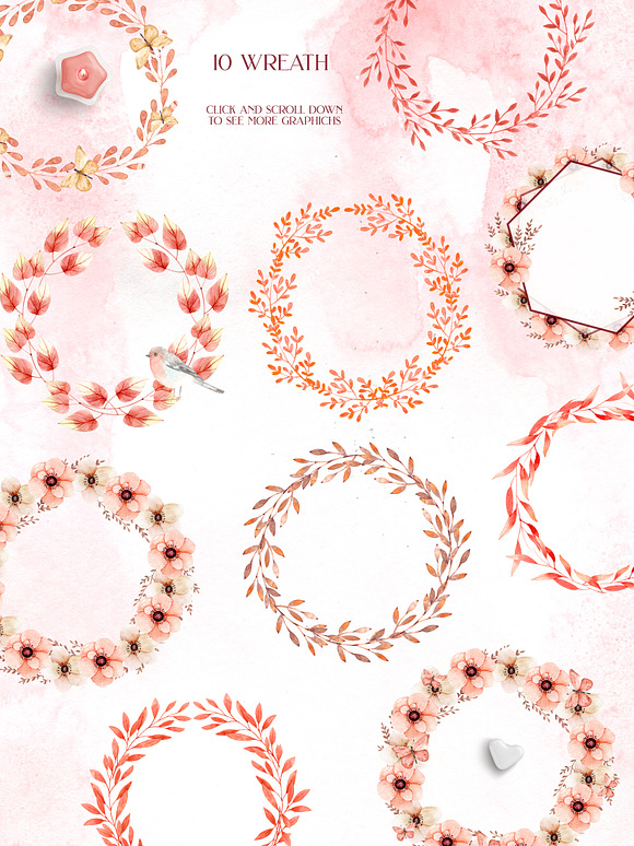 Living coral watercolor wreaths in Illustrations - product preview 1