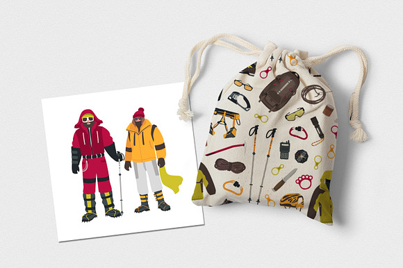 Mountaineering set and seamless in Illustrations - product preview 4