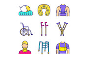 Trauma treatment color icons set