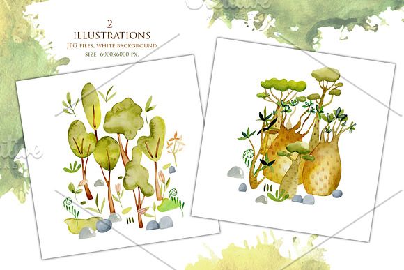 Trees. Watercolor clip art. in Illustrations - product preview 5