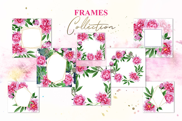 PINK PEONIES Watercolor png in Illustrations - product preview 3