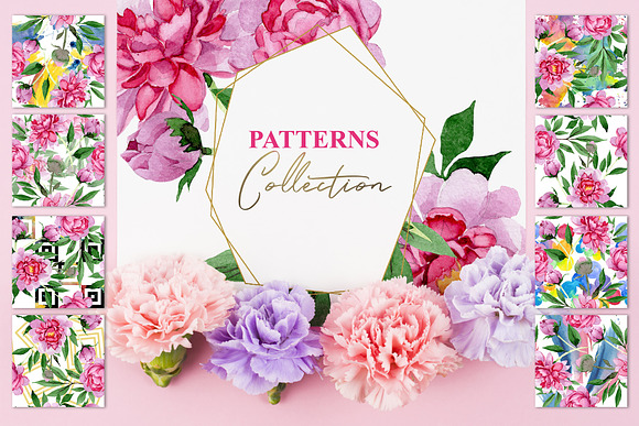 PINK PEONIES Watercolor png in Illustrations - product preview 4