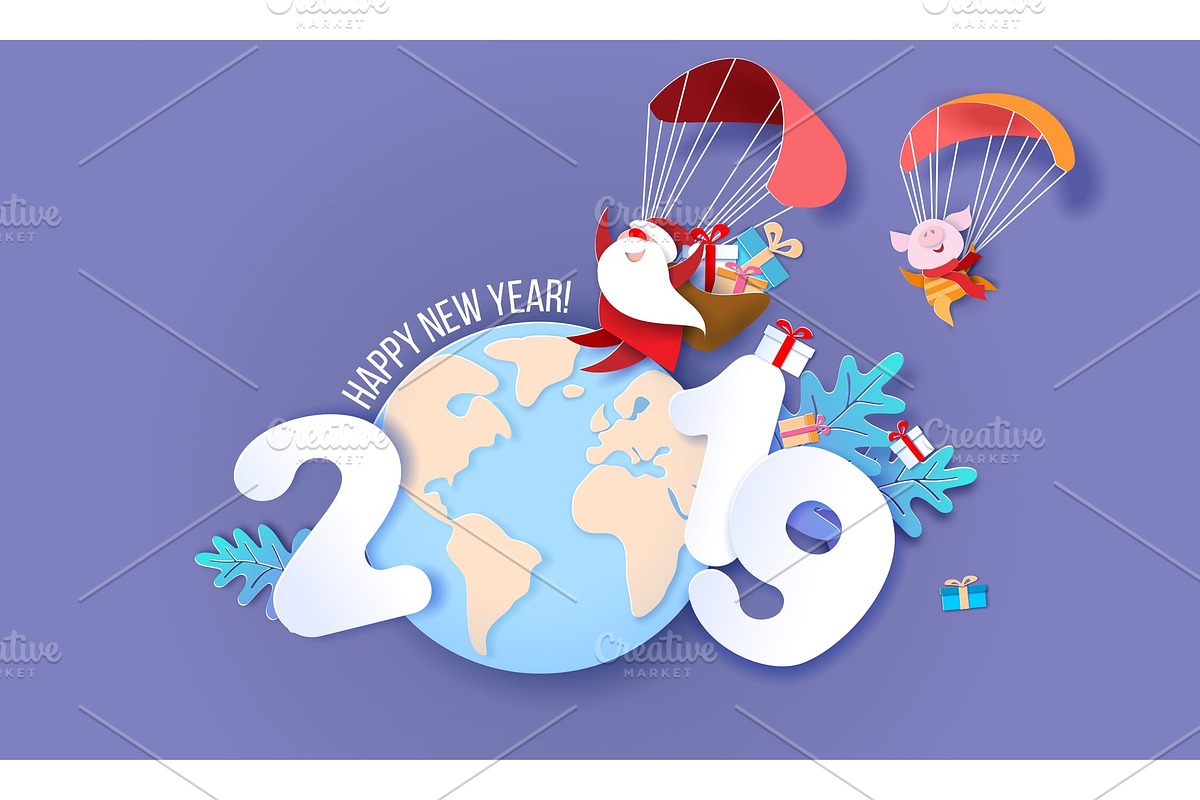2019 New Year design card with Santa in Objects - product preview 8