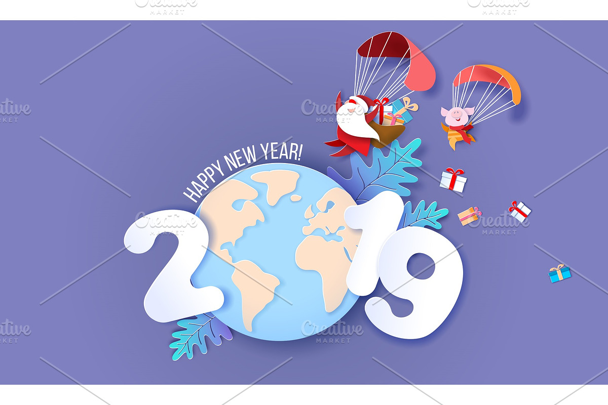 2019 New Year design card with Santa in Objects - product preview 8