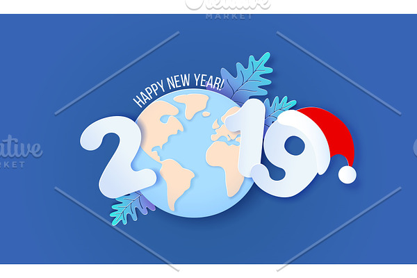 2019 New Year design card on blue