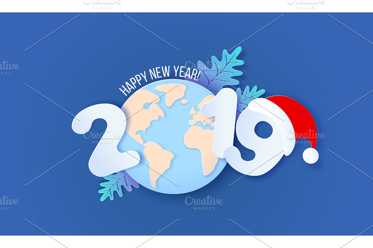 2019 New Year design card on blue in Objects - product preview 8