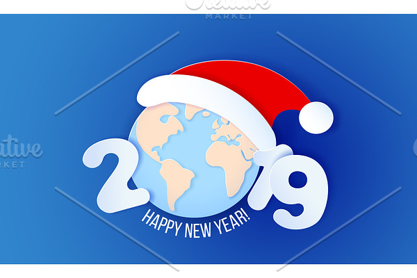 2019 New Year design card on blue