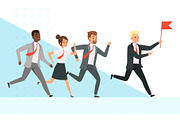 Business people running. Workers
