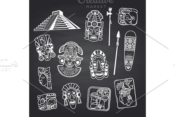 Vector cartoon aztec and maya mask