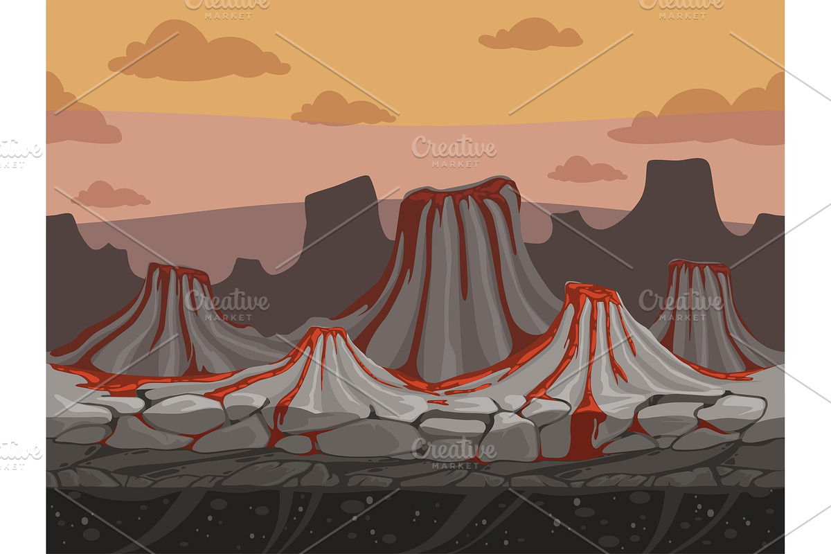 Volcanoes seamless game background in Graphics - product preview 8