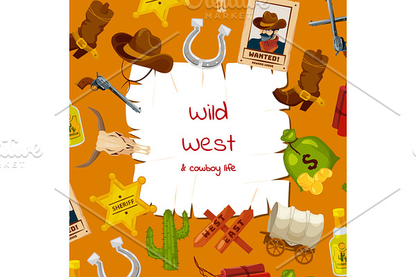 Vector cartoon wild west elements
