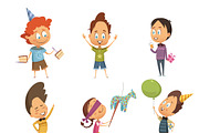 Cartoon kids party icons set